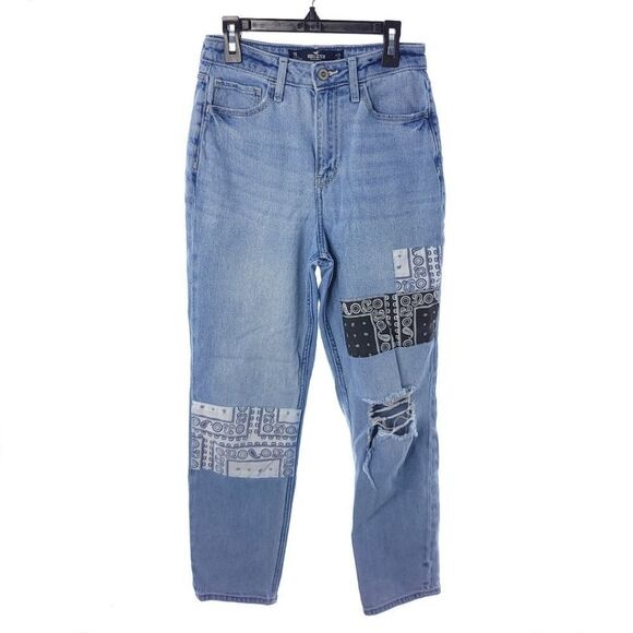 Hollister Sz 1R Ultra High Rise Mom Jean Vintage Stretch Patch Distressed Jeans - Picture 1 of 14